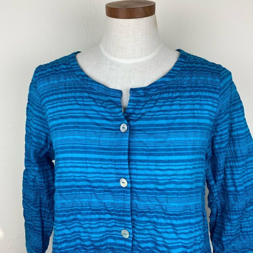 Habitat Ruffle Striped Button-Up Top - Blue - Picture 3 of 6